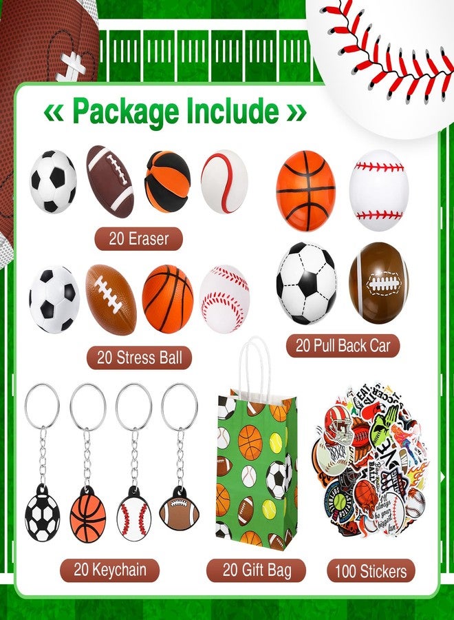Aoriher 200 Pcs Sport Party Favors Set, Sport Party Gift Bag Fillers Foam Sports Balls Keychains Sticker Eraser Pull Back Cars for Baseball Basketball Football Soccer Birthday Gift(Sports Balls) - Image 2